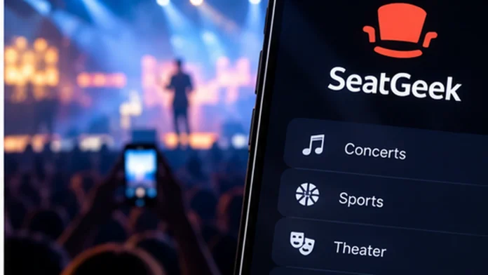SeatGeek ticket marketplace shown on a smartphone at a live concert